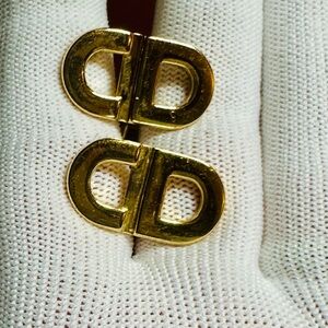 Christian Dior  Vintage Logo CD Classic Monogram Cuff Links, Gold Tone